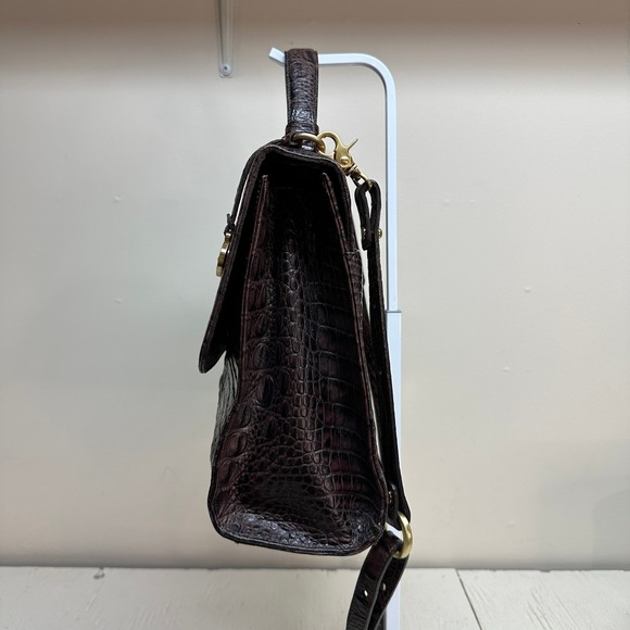 Brahmin Kaitlin Croc Embossed Leather Pecan Brown Satchel Handbag Top Handle Bag
